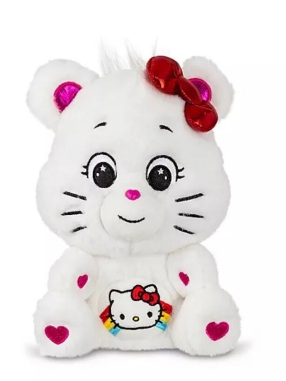 Care Bears x Sanrio Hello Kitty Loves Cheer Bear White Rainbow Plush Retro 2023